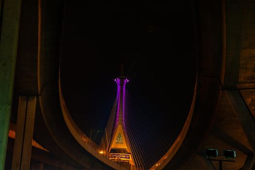 Samutprakan, thailand -  jun, 2019 : Twilight scenes of The Bhumibol Bridge,also known as the Industrial Ring Road Bridge is part of the 13 km . The bridge crosses the Chao Phraya River twice.