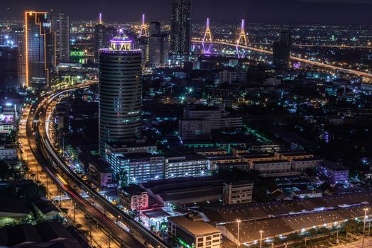 Bangkok, thailand - Nov 23, 2019 : Bangkok cityscape. Bangkok downtown at night view in the business district, Beautiful twilight give the city a modern style.