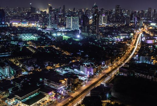 Bangkok, thailand - Nov 23, 2019 : Bangkok cityscape. Bangkok downtown at night view in the business district, Beautiful twilight give the city a modern style.