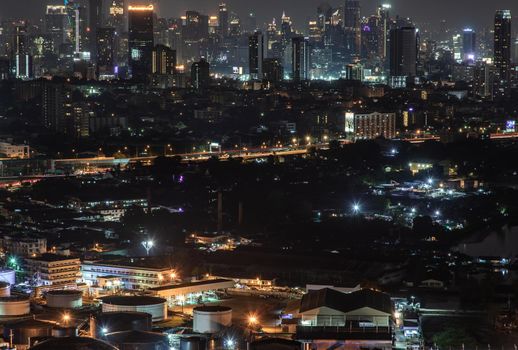 Bangkok, thailand - Nov 23, 2019 : Bangkok cityscape. Bangkok downtown at night view in the business district, Beautiful twilight give the city a modern style.