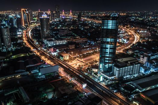 Bangkok, thailand - Nov 23, 2019 : Bangkok cityscape. Bangkok downtown at night view in the business district, Beautiful twilight give the city a modern style.
