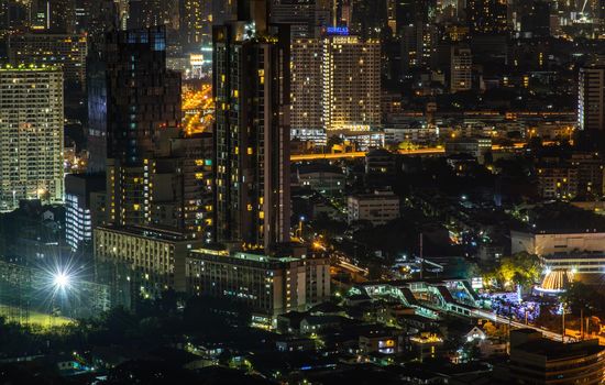 Bangkok, thailand - Nov 23, 2019 : Bangkok cityscape. Bangkok downtown at night view in the business district, Beautiful twilight give the city a modern style.