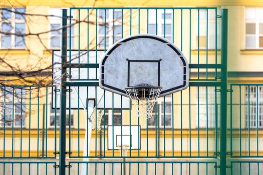 basketball hoop on the school field.