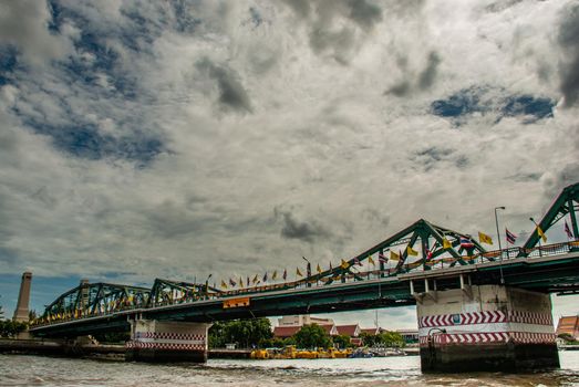 Bangkok, thailand 21 Jul, 2019 : A great scenery morning view of the Phra Phuttha Yodfa Bridge (Memorial Bridge). Vintage Style.