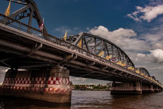 Bangkok, thailand 21 Jul, 2019 : A great scenery Afternoon view of the Phra Phuttha Yodfa Bridge (Memorial Bridge). Vintage Style.