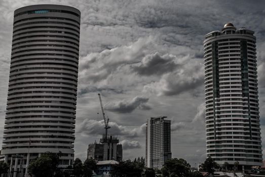 Bangkok, Thailand - 21 Jul 2019 : Bangkok skyscrapers along the Chao phraya make it a beautiful city.