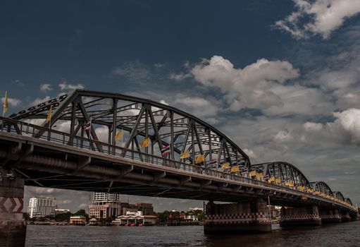 Bangkok, thailand 21 Jul, 2019 : A great scenery Afternoon view of the Phra Phuttha Yodfa Bridge (Memorial Bridge). Vintage Style.