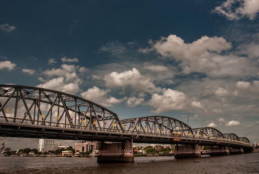 Bangkok, thailand 21 Jul, 2019 : A great scenery Afternoon view of the Phra Phuttha Yodfa Bridge (Memorial Bridge). Vintage Style.