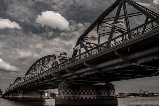 Bangkok, thailand 21 Jul, 2019 : A great scenery Afternoon view of the Phra Phuttha Yodfa Bridge (Memorial Bridge). Vintage Style.
