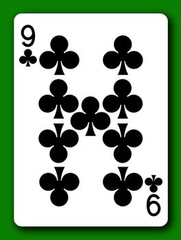 A 9 Nine of Clubs playing card with clipping path to remove background and shadow 3d illustration