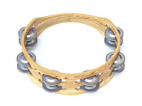 Wooden tambourine 3D render illustration isolated on white background