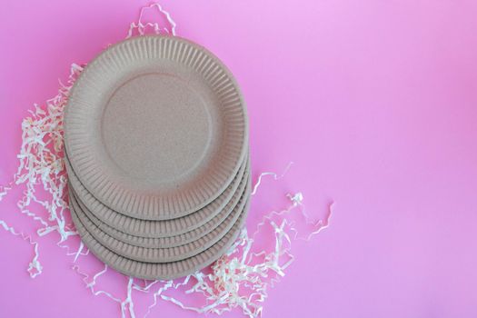 Eco-friendly background on pink background. The concept of a sustainable, environmentally friendly lifestyle.