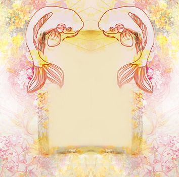 Japanese koi fish decorative floral frame