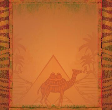 Vintage frame with pyramids and camel