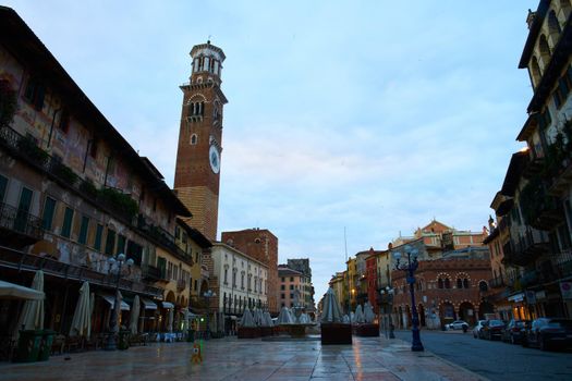 Early morning by Torre dei Lamberti in Verona