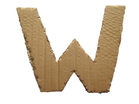 Cardboard texture Letter W. Paperboard alphabet