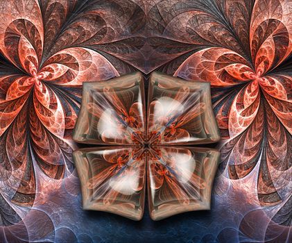 3D rendering combo artwork with fractal on leather and fractal buttons