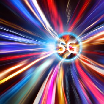5g internet system with colorful lighting of speed for abstract background