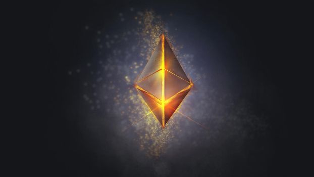 Ethereum symbol 3D on bokeh background