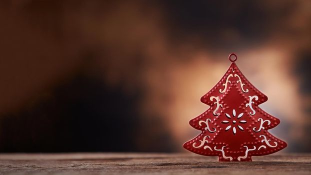 Christmas tree object on wood with blurred wood background