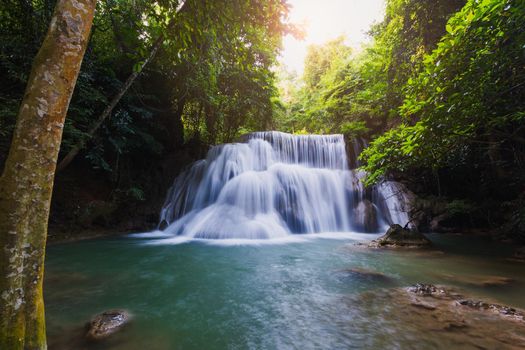 Waterfall (Wang Na Pha) at Huai Mae Khamin waterfall is a beautiful waterfall in Kanchanaburi, Thailand.