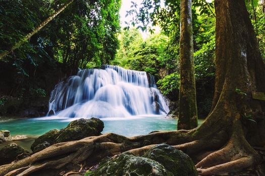 Waterfall (Wang Na Pha) at Huai Mae Khamin waterfall is a beautiful waterfall in Kanchanaburi, Thailand.