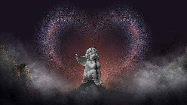 The Milky Way is beautiful of love with cupid statue