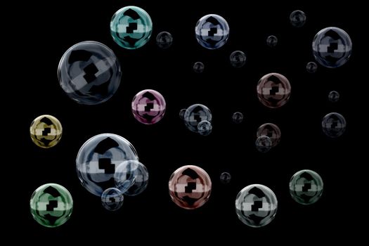 Soap bubble 3d on isolated on black background