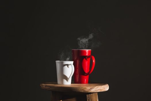 Still life with couple cup of love, take photo on flash lighting