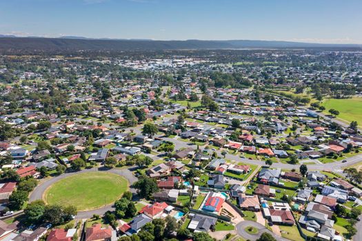 Aerial view of residential houses in the suburb of South Penrith in greater Sydney in New South Wales in Australia