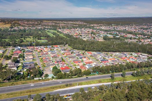 Aerial view of residential houses in the suburb of South Penrith in greater Sydney in New South Wales in Australia