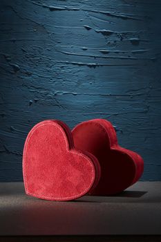 Red couple heart on rough background, Couple heart red box  for love , Valentine gift box