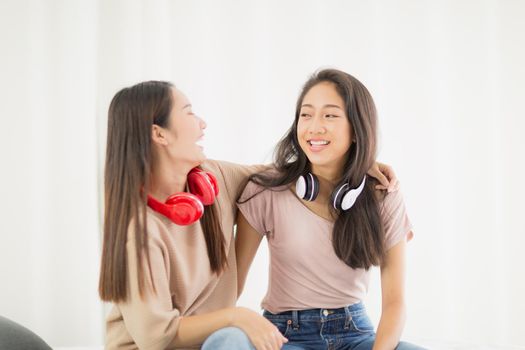 LGBT Asian woman Lesbian couple love moments happiness concept