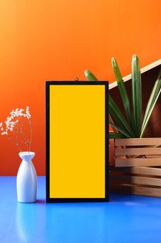 mock up poster frame in colorful background, Isolated on yellow of frame