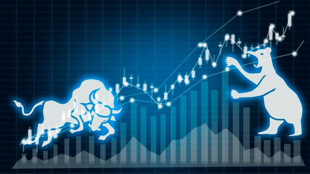 Graph stock market with Bull and bear for finance and business concept