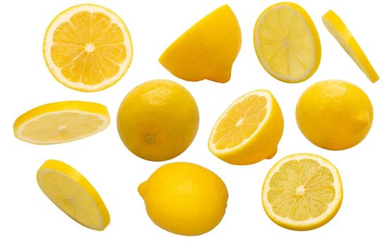 Group of yellow lemon isolated on white background. Clipping Path