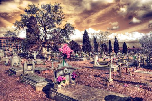 Scenic cemetery and graveyard 