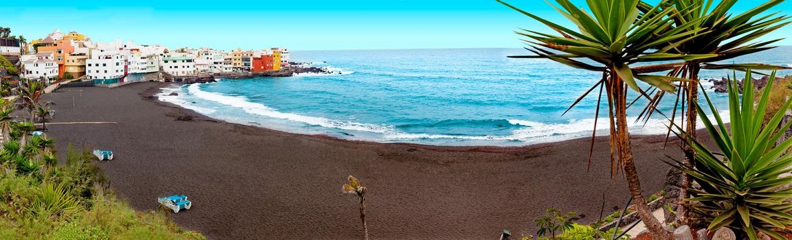 Sunset scenery Spain sea and island .Beach adventures and travel concept.Puerto de la cruz