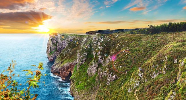 Scenery sunset landscape cliff and rocks.Cantabria ,Spain.Wild nature