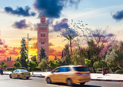 travel concept around the world.Koutoubia mosque, Marrakech, Morocco.