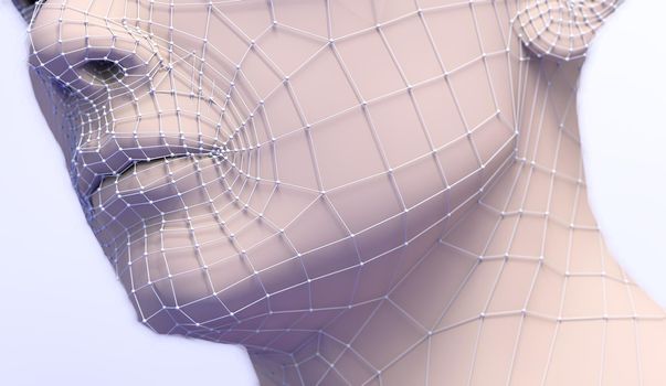3d illustration of plastic surgery.Mesh and lines  in the skin and procedure to eliminate wrinkles