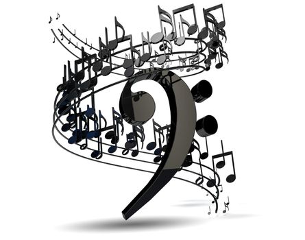 3d illustration of musical notes and musical signs of abstract music sheet