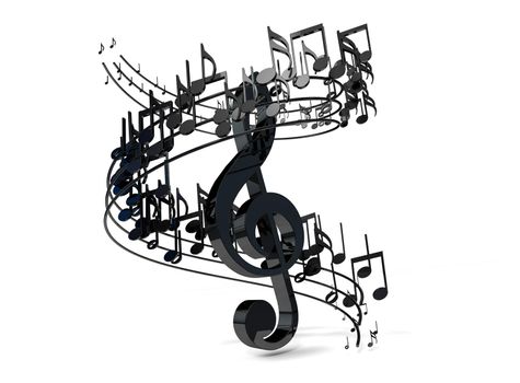3d illustration of musical notes and musical signs of abstract music sheet