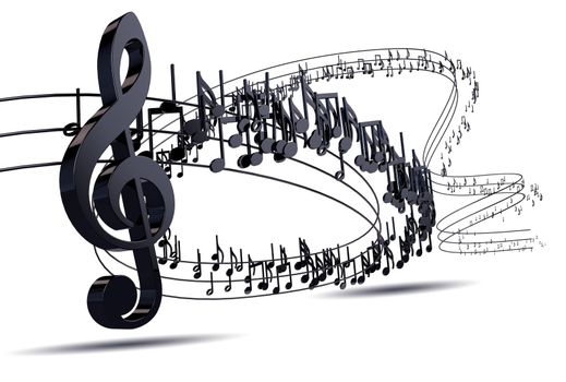 3d illustration of musical notes and musical signs of abstract music sheet