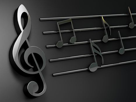 3d illustration of musical notes and musical signs of abstract music sheet