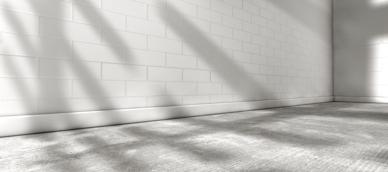 Empty space.Concrete floor and white brick wall