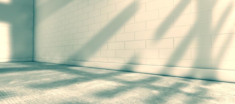 Empty space.Concrete floor and white brick wall