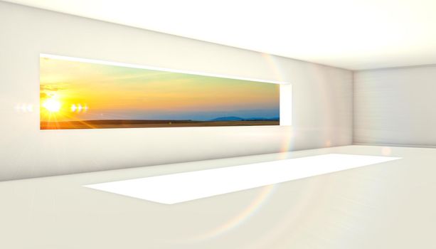 Empty blank space and window with sky and sunset.Real estate selling concept