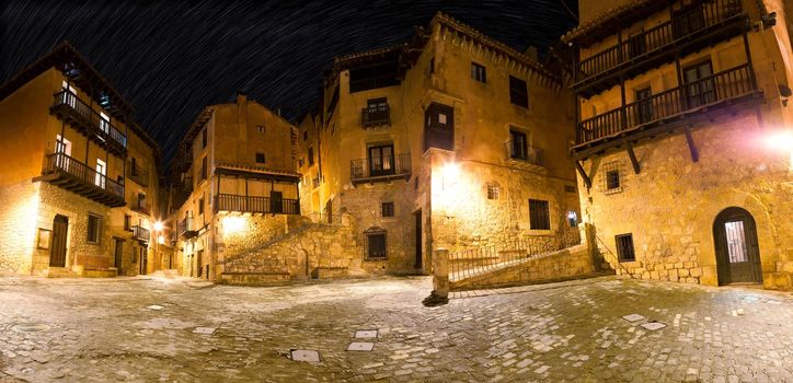 Spanish village.Stone architecture and pebble street.Famous square