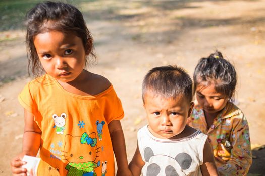 CAMBODIA - FEBUARY 18,2017 : Children in Cambodia begging for money on the roadside in cambodia.